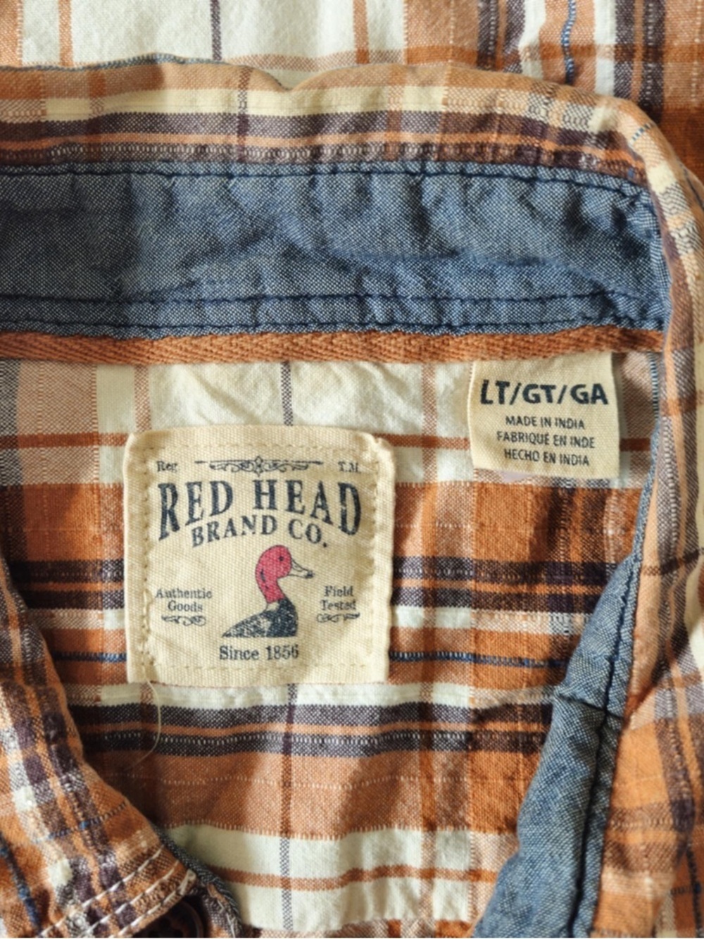 RedHead Brand Co. Rust Orange Plaid Button Down Shirt - Men's Large Tall Rustic - Picture 3 of 5